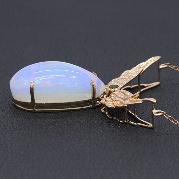 14k Gold 13.08 Ctw Natural Opal & Diamond Necklace - 5