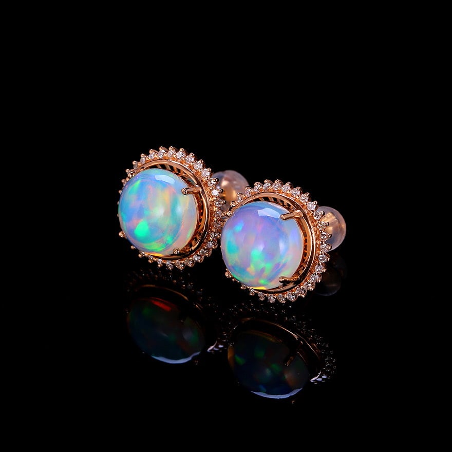 14k Gold 5.06 Ctw Natural Opal & Diamond Earrings - 3