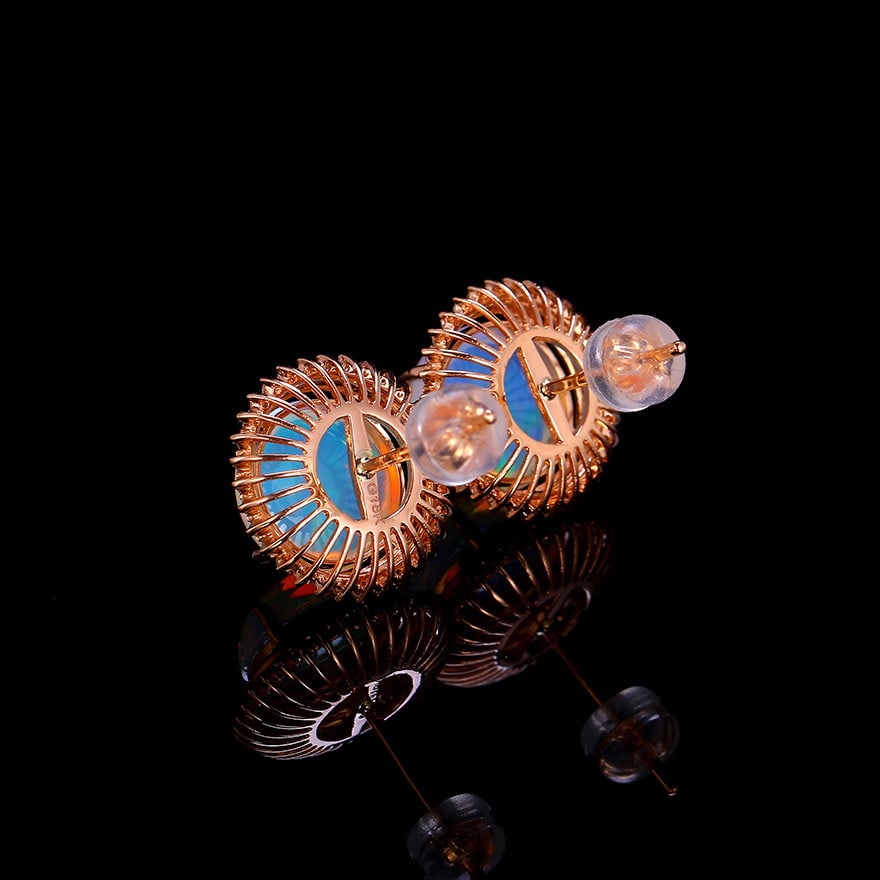 14k Gold 5.06 Ctw Natural Opal & Diamond Earrings - 4