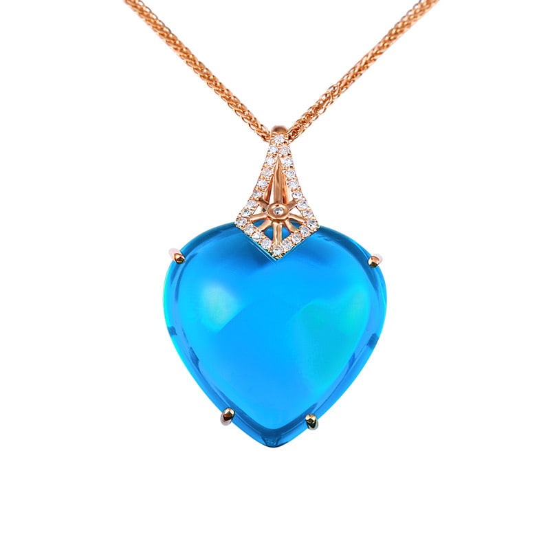 14k Gold 21.62 Ct Natural Topaz & Diamond Pendant( Without Chain ) - 2