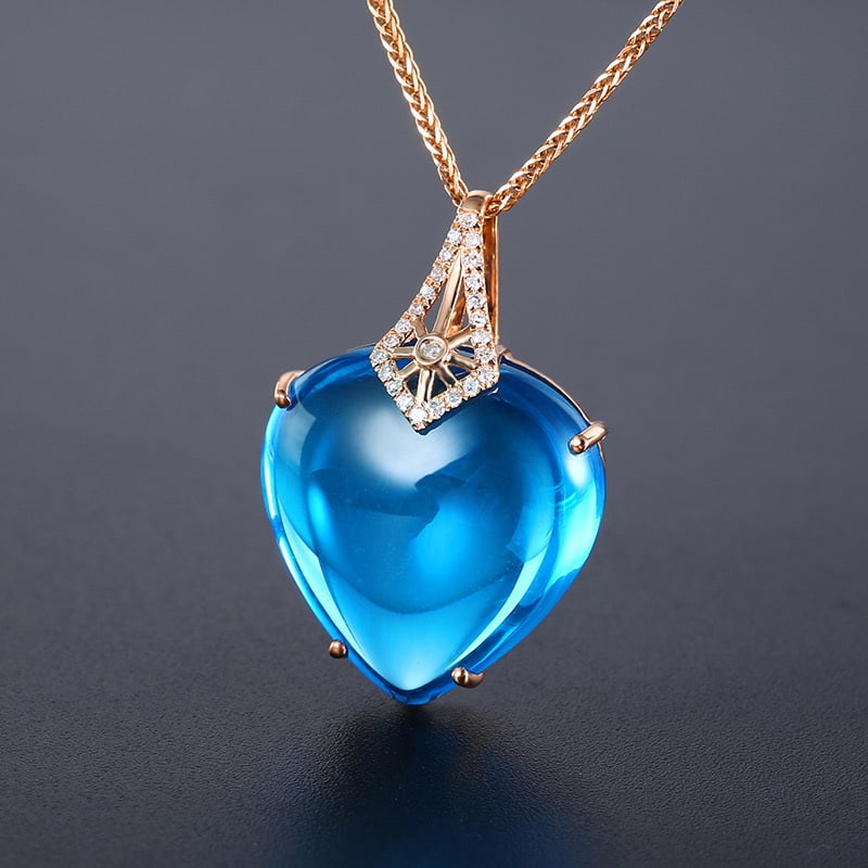 14k Gold 21.62 Ct Natural Topaz & Diamond Pendant( Without Chain ) - 3