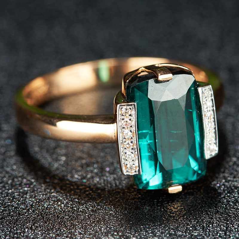 14k Gold 3.25 Ct Natural Tourmaline & Diamond Ring: Ref:231032046 // gold content:14k gold // ring size:7. 25us // // main gemstone:tourmaline // shape:cushion // carat weight:3. 25ct // color:blue // treatment:natural // // adjacent gemstone 2 :