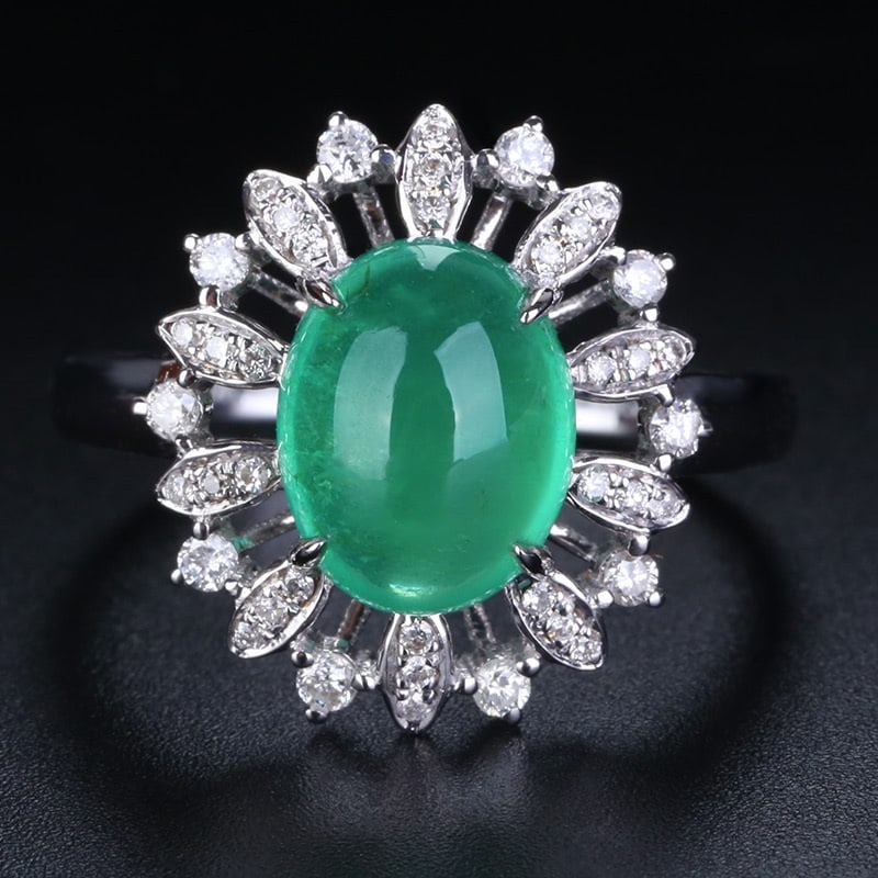 14k Gold 2.75 Ct Natural Emerald & Diamond Ring: Ref:231032059 // gold content:14k gold // ring size:7. 25us // // main gemstone:emerald // shape:oval // carat weight:2. 75ct // color:green // treatment:natural // // adjacent gemstone 2 : diamond //