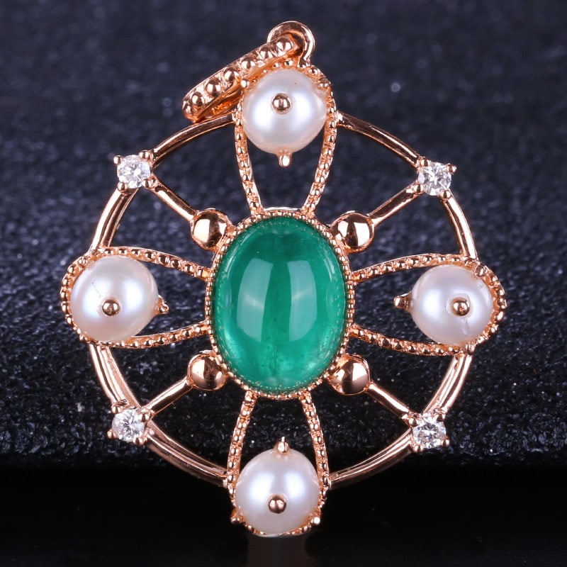 14k Gold 1.73 Ct Natural Emerald & Diamond Pendant( Without Chain ): Ref:231032060 // gold content:14k gold // main gemstone:emerald // shape:oval // carat weight:1. 73ct // color:green // treatment:natural // // adjacent gemstone 2 : diamond // shape:round // clarity 