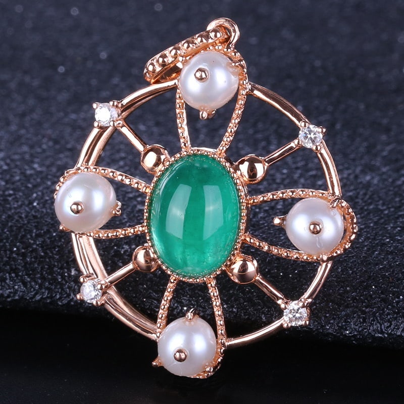 14k Gold 1.73 Ct Natural Emerald & Diamond Pendant( Without Chain ) - 2