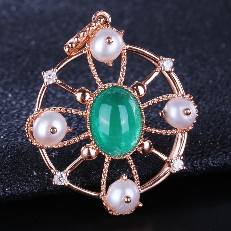 14k Gold 1.73 Ct Natural Emerald & Diamond Pendant( Without Chain ) - 3