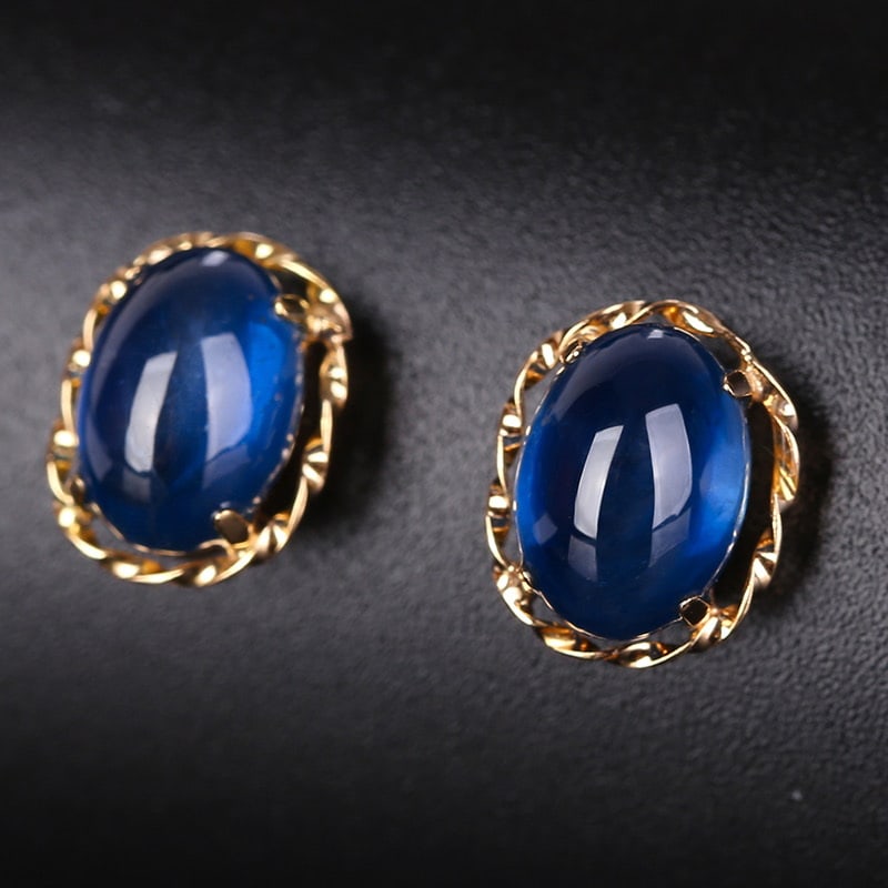 14k Gold 2.84 Ct Natural Sapphire Earrings - 4