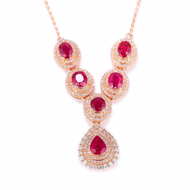 14k Gold 4.27 Ct Natural Ruby & Diamond Necklace - 2