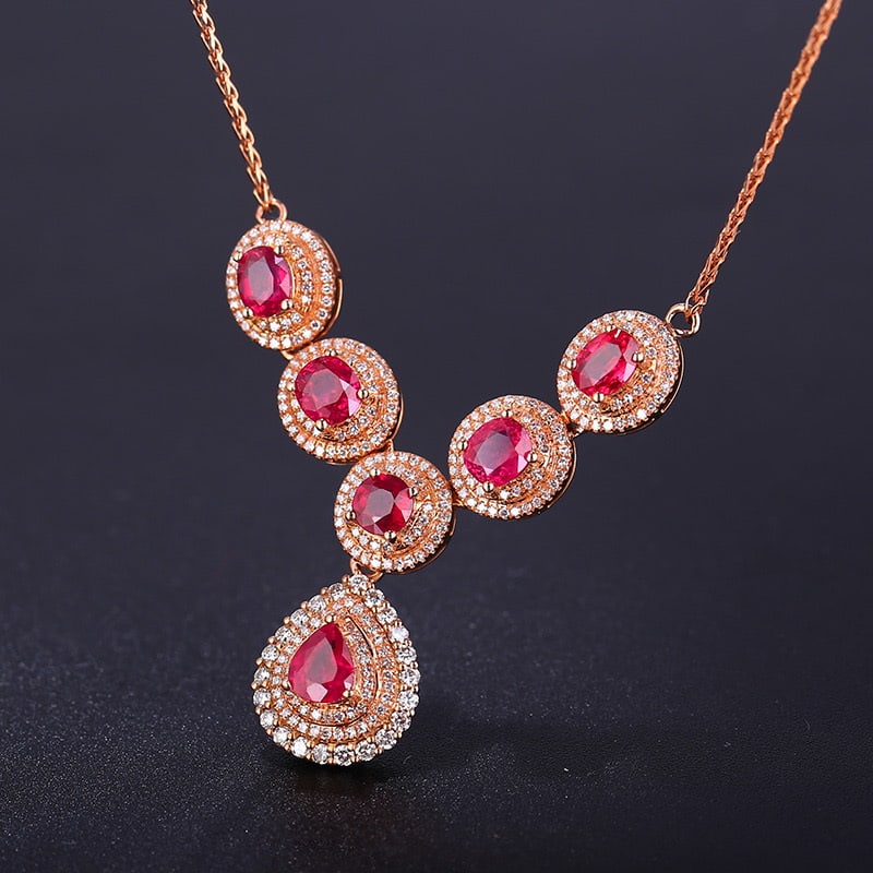 14k Gold 4.27 Ct Natural Ruby & Diamond Necklace - 3