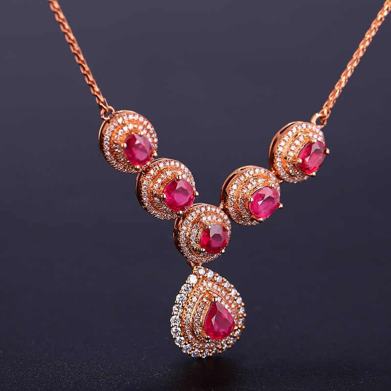 14k Gold 4.27 Ct Natural Ruby & Diamond Necklace - 4