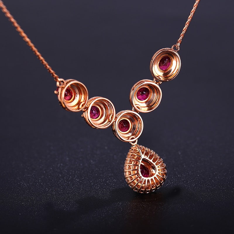 14k Gold 4.27 Ct Natural Ruby & Diamond Necklace - 5