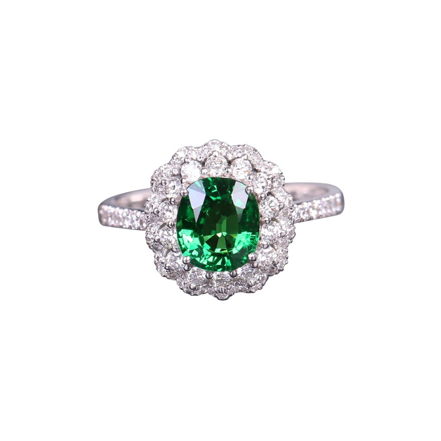 14k Gold 1.6 Ct Natural Tsavorite & Diamond Ring - 2