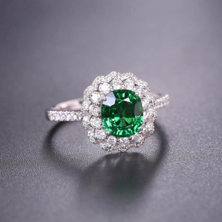 14k Gold 1.6 Ct Natural Tsavorite & Diamond Ring - 3