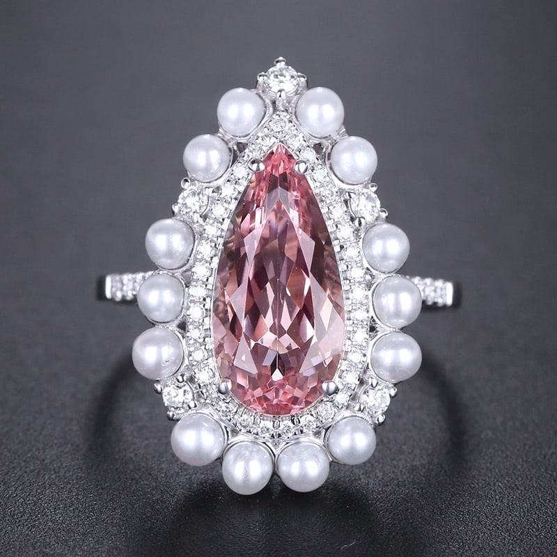 14k Gold 2.15 Ct Natural Morganite & Diamond Ring: Ref:231032067 // gold content:14k gold // ring size:7. 25us // // main gemstone:morganite // shape:pear // carat weight:2. 15ct // color:pink // treatment:natural // // adjacent gemstone 2 : diamond