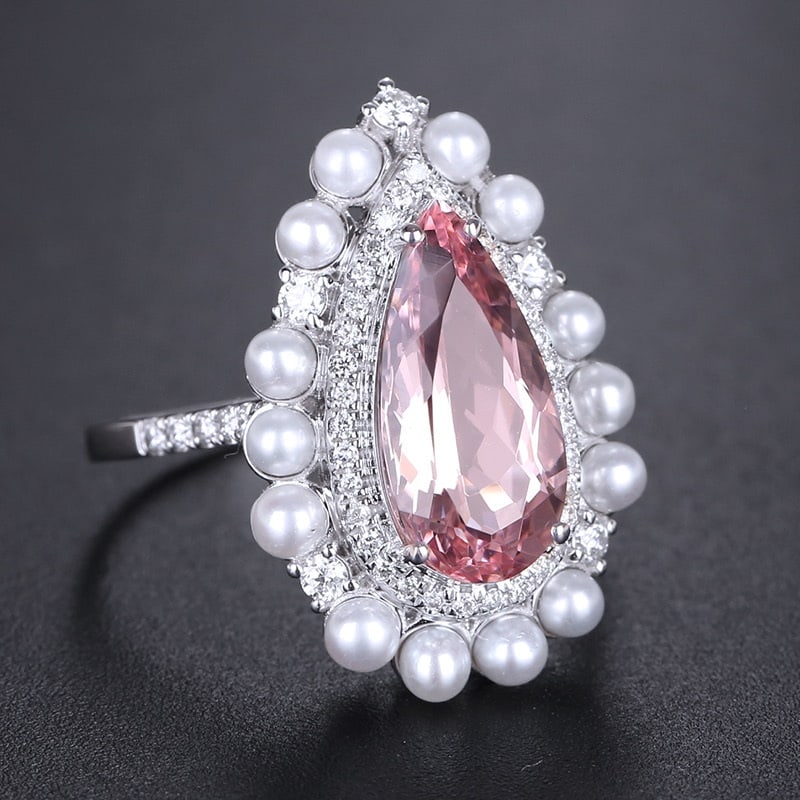 14k Gold 2.15 Ct Natural Morganite & Diamond Ring - 2