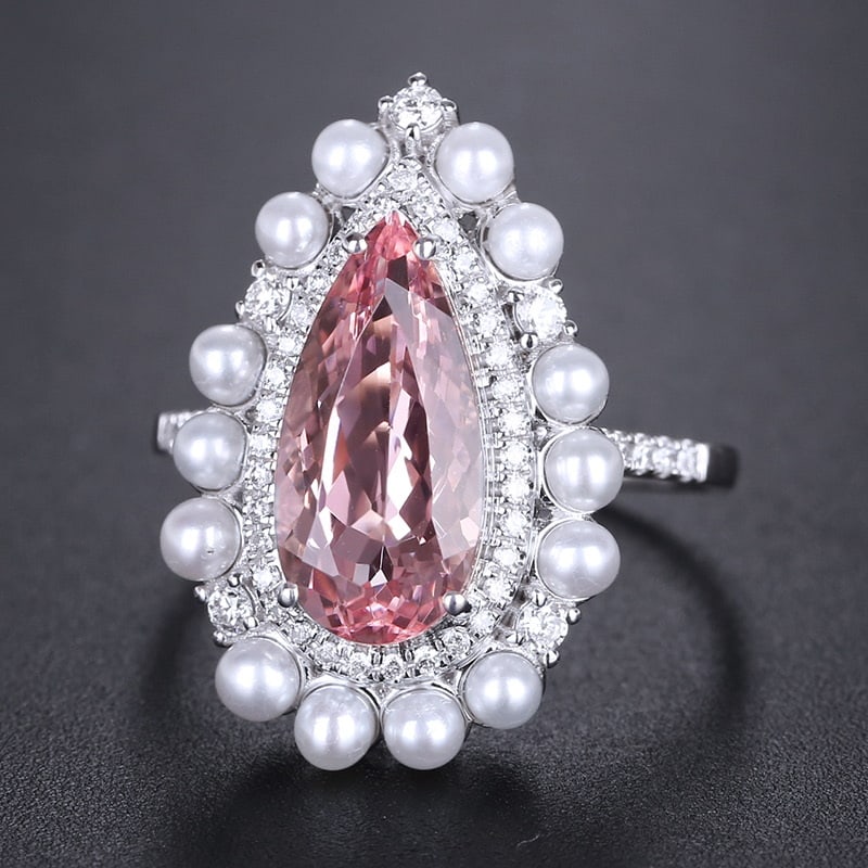 14k Gold 2.15 Ct Natural Morganite & Diamond Ring - 3