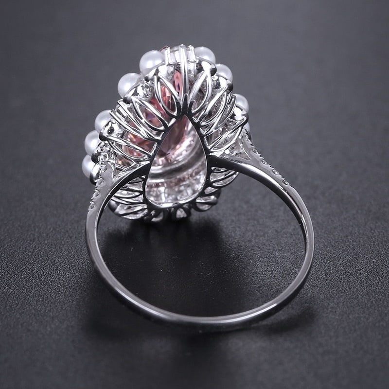 14k Gold 2.15 Ct Natural Morganite & Diamond Ring - 4