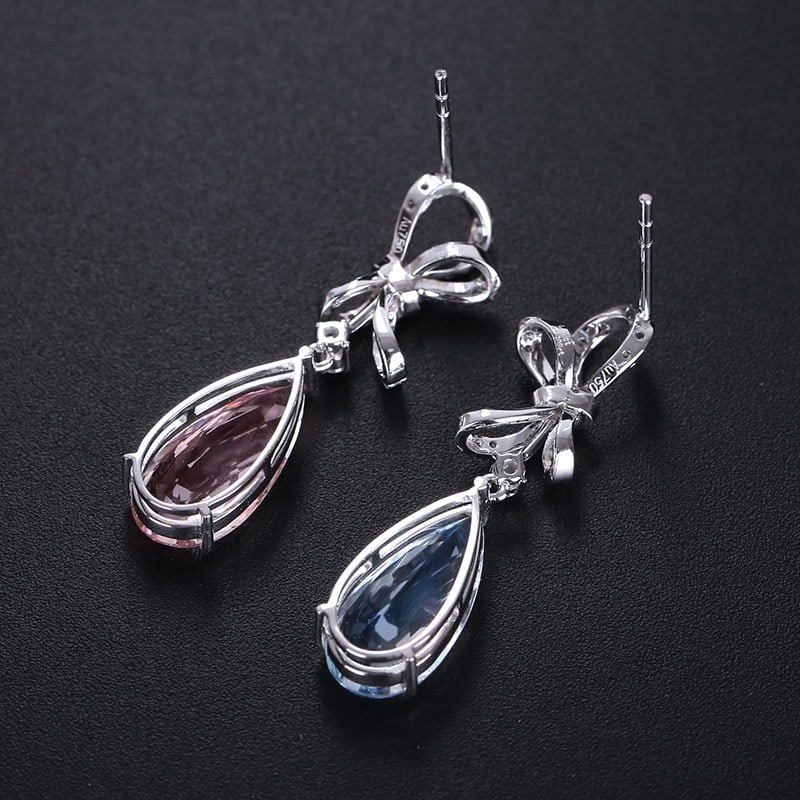 14k Gold 4.18 Ct Natural Morganite & Aquamarine & Diamond Earrings - 4