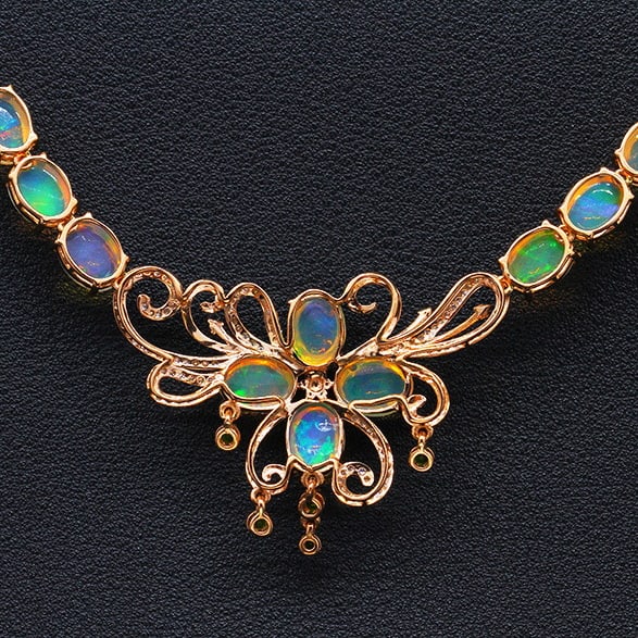 14k Gold 10.89 Ctw Natural Opal & Diamond Necklace - 4