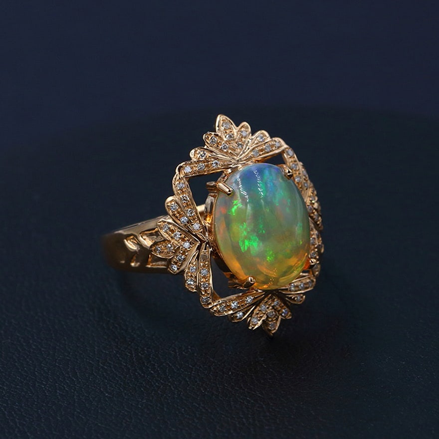 14k Gold 3.40 Ctw Natural Opal & Diamond Ring - 3