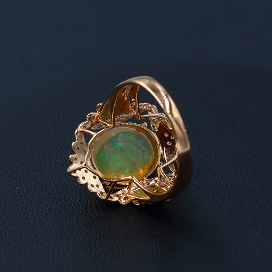 14k Gold 3.40 Ctw Natural Opal & Diamond Ring - 4