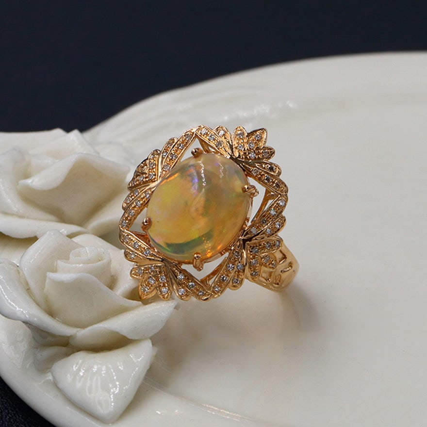 14k Gold 3.40 Ctw Natural Opal & Diamond Ring - 5