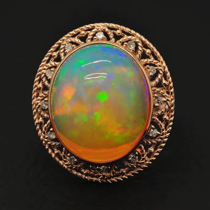 14k Gold 9.16 Ct Natural Opal & Diamond Ring - 2
