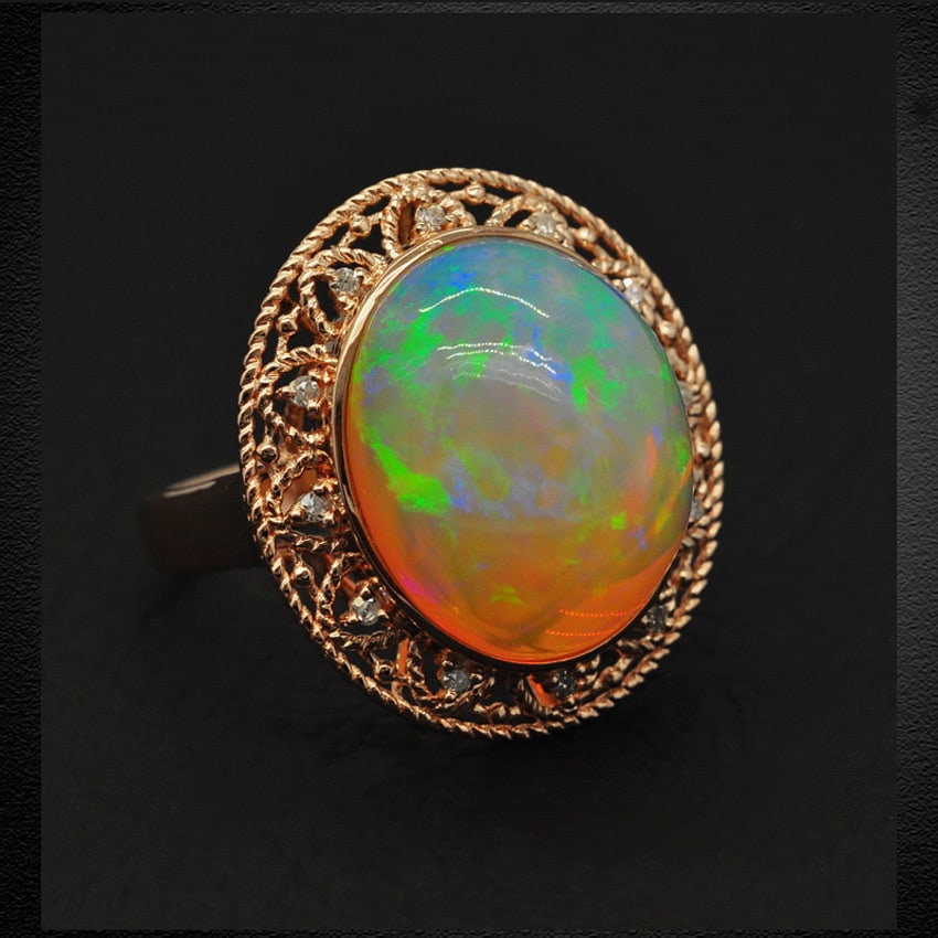 14k Gold 9.16 Ct Natural Opal & Diamond Ring - 3