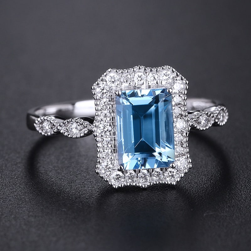 14k Gold 1.11 Ct Natural Aquamarine & Diamond Ring - 2