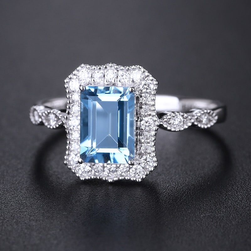 14k Gold 1.11 Ct Natural Aquamarine & Diamond Ring - 3
