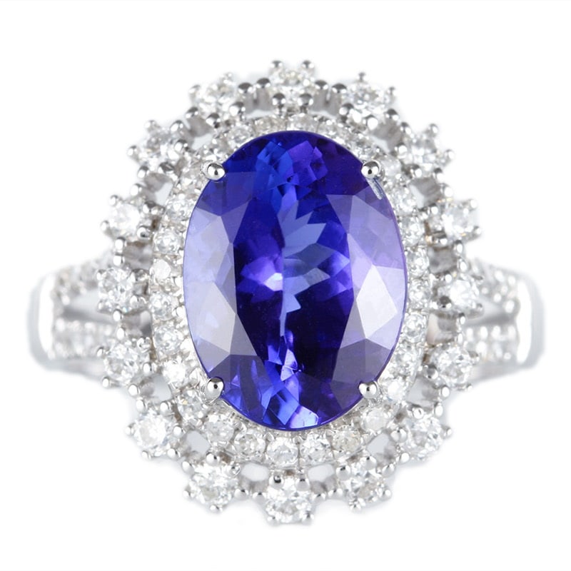 14k Gold 3.5 Ct Natural Tanzanite & Diamond Ring (1 of 6)
