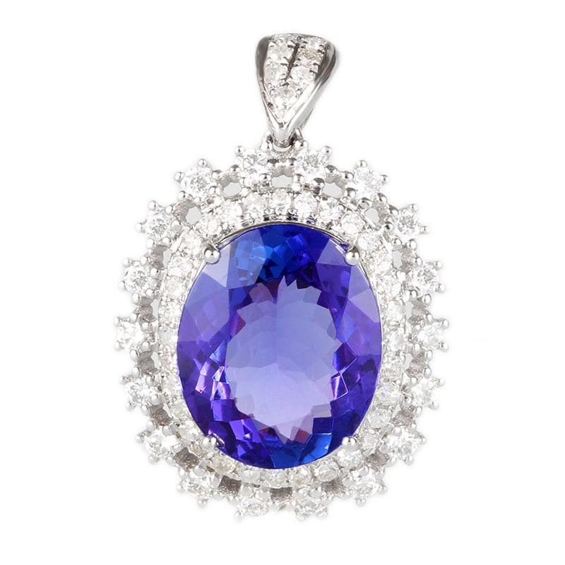 14k Gold 3.8 Ct Natural Tanzanite & Diamond Pendant( Without Chain ): Ref:231032096 // gold content:14k gold // main gemstone:tanzanite // shape:oval // carat weight:3. 8ct // color:blue // treatment:natural // // adjacent gemstone 2 : diamond // shape:round // clarity