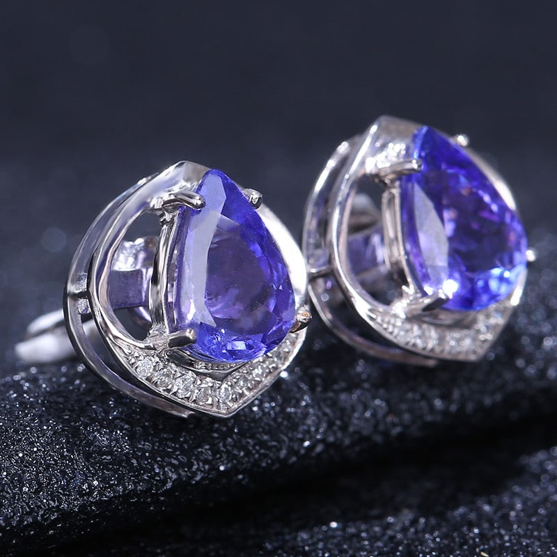 14k Gold 2.96 Ct Natural Tanzanite & Diamond Earrings - 3