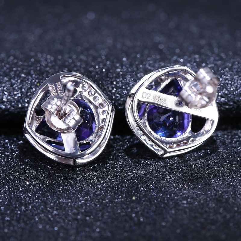 14k Gold 2.96 Ct Natural Tanzanite & Diamond Earrings - 4