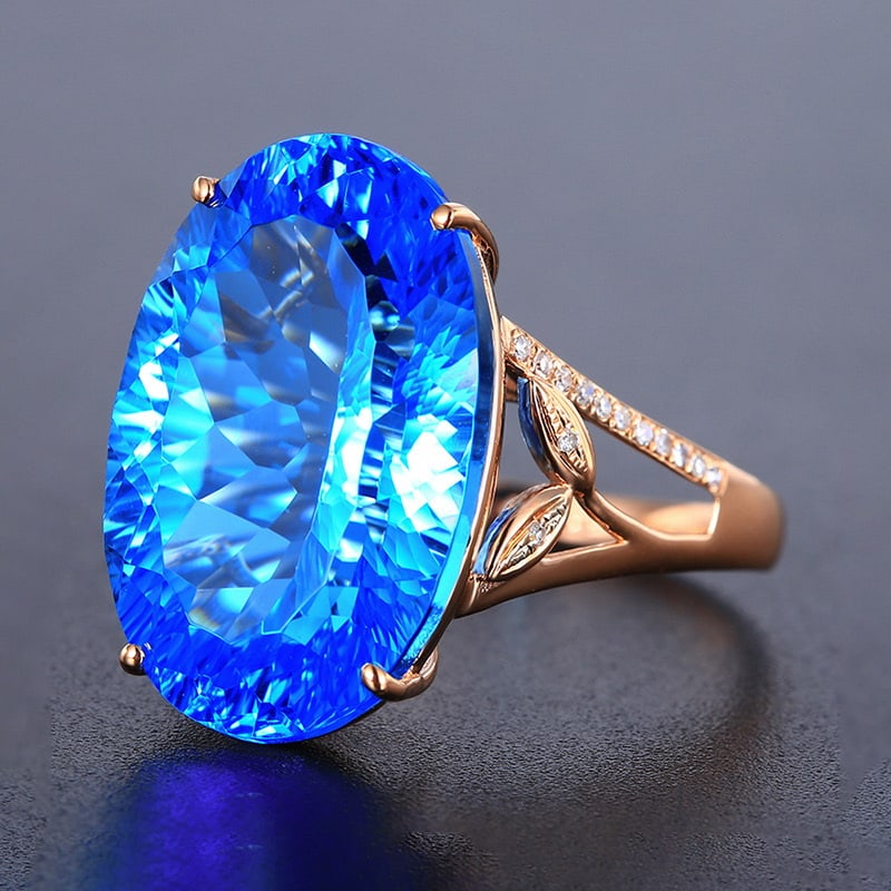 14k Gold 20.11 Ct Natural Topaz & Diamond Ring - 2