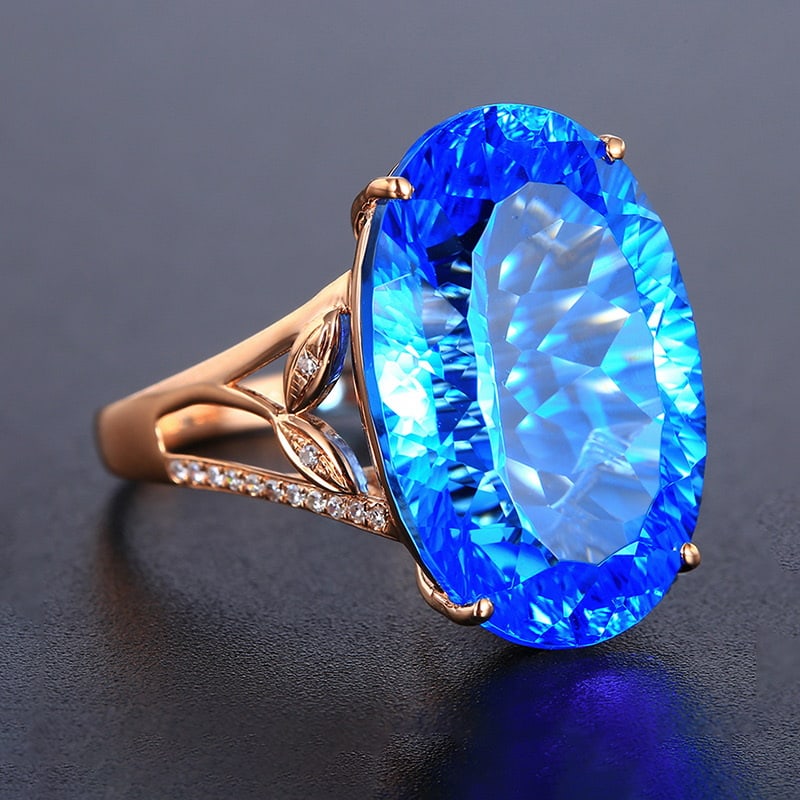 14k Gold 20.11 Ct Natural Topaz & Diamond Ring - 3