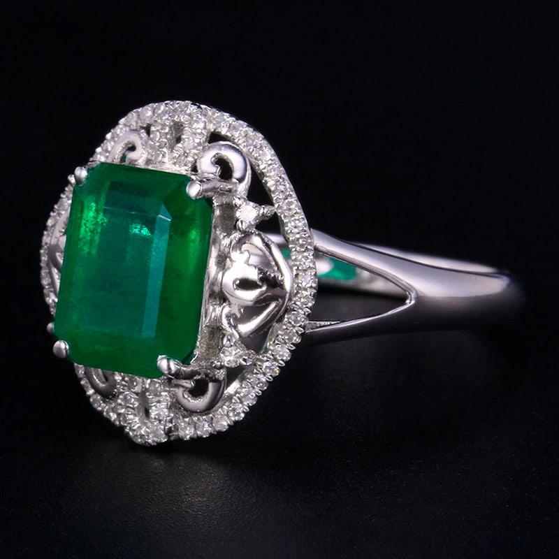 14k Gold 2.47 Ctw Vivid Green Natural Emerald & Diamond Ring - 2
