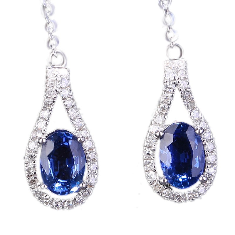 14k Gold 1.01 Ct Natural Sapphire & Diamond Earrings - 2