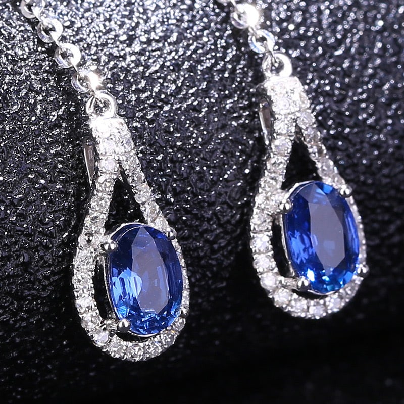 14k Gold 1.01 Ct Natural Sapphire & Diamond Earrings - 3