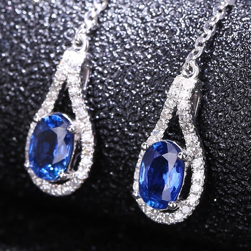 14k Gold 1.01 Ct Natural Sapphire & Diamond Earrings - 4