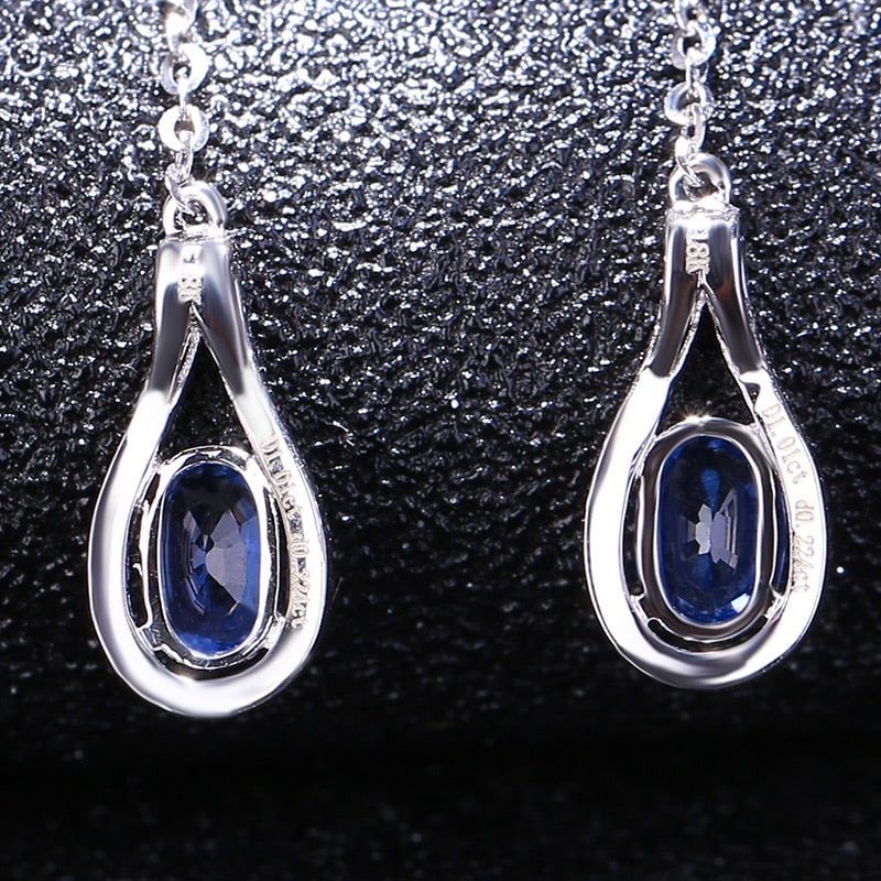 14k Gold 1.01 Ct Natural Sapphire & Diamond Earrings - 5