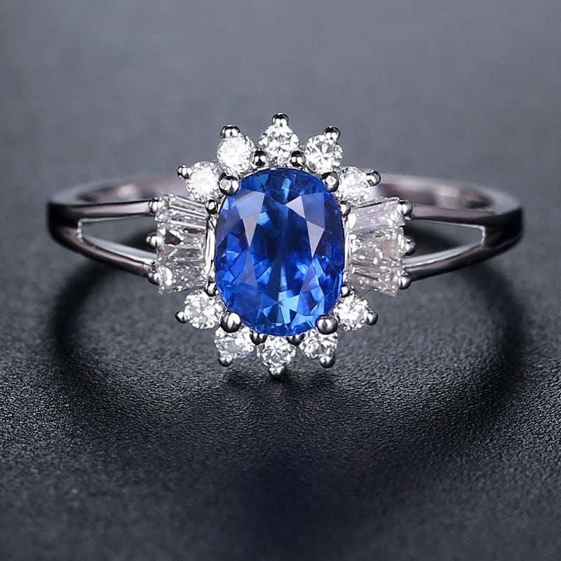 14k Gold 1.24 Ct Natural Sapphire & Diamond Ring: Ref:231032108 // gold content:14k gold // ring size:7. 25us // // main gemstone:sapphire // shape:oval // carat weight:1. 24ct // color:blue // treatment:natural // // adjacent gemstone 2 : diamond