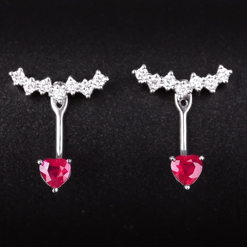 14k Gold 0.5 Ct Natural Ruby & Diamond Earrings: Ref:231032111 // gold content:14k gold // main gemstone:ruby // shape:heart // carat weight:0. 5ct // color:red // treatment:natural // // adjacent gemstone 2 : diamond // shape:round // clarity