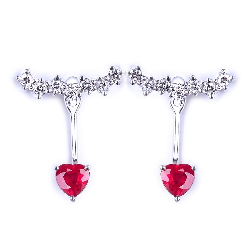 14k Gold 0.5 Ct Natural Ruby & Diamond Earrings - 2