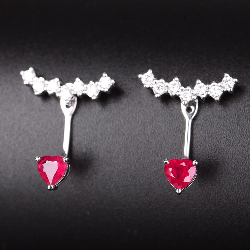 14k Gold 0.5 Ct Natural Ruby & Diamond Earrings - 3