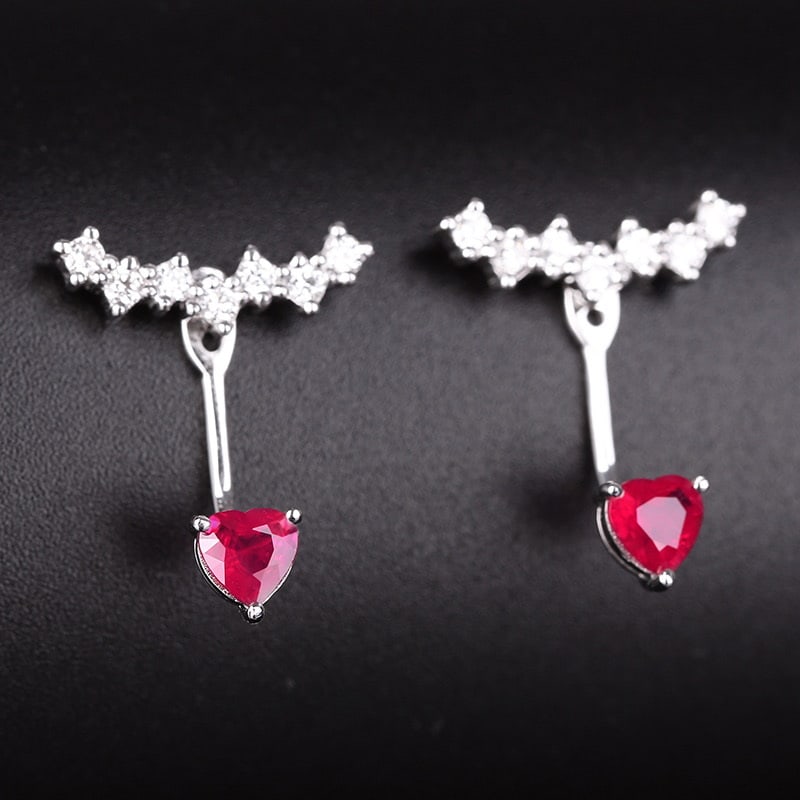 14k Gold 0.5 Ct Natural Ruby & Diamond Earrings - 4