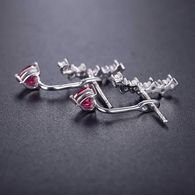14k Gold 0.5 Ct Natural Ruby & Diamond Earrings - 5