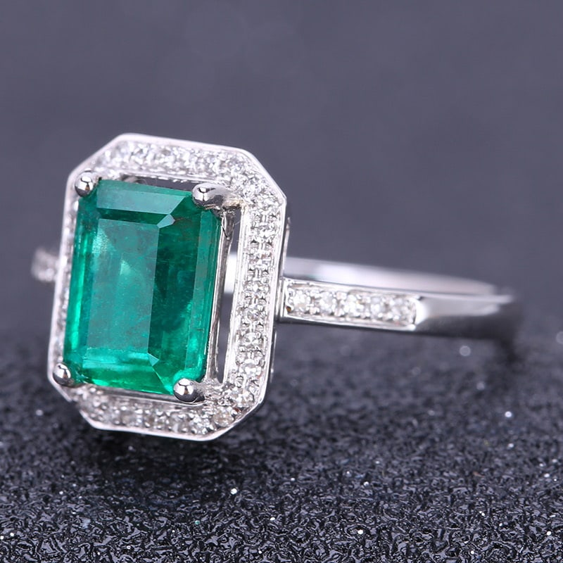 14k Gold 1.55 Ct Natural Emerald & Diamond Ring - 2