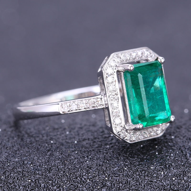 14k Gold 1.55 Ct Natural Emerald & Diamond Ring - 3