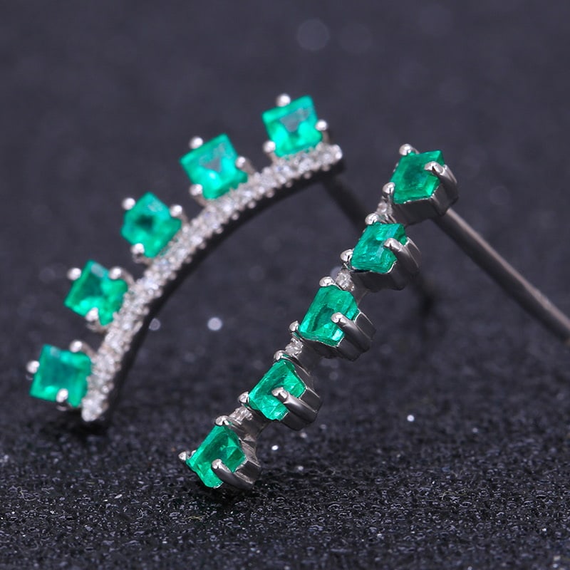 14k Gold 1.2 Ct Natural Emerald & Diamond Earrings - 2